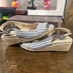 Socialite Blue and White Striped Espadrille Wedges